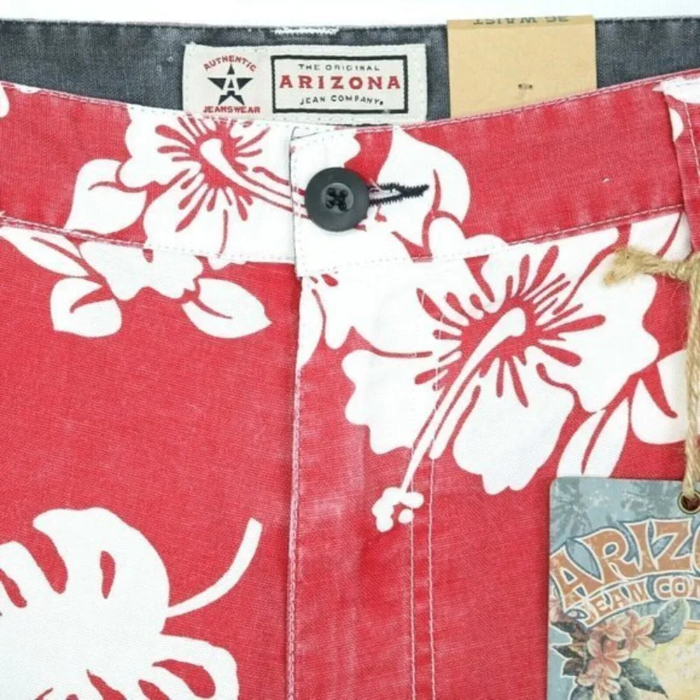 Arizona Coastal‎ Board Bermuda Shorts Red White Floral Hawaiian 36